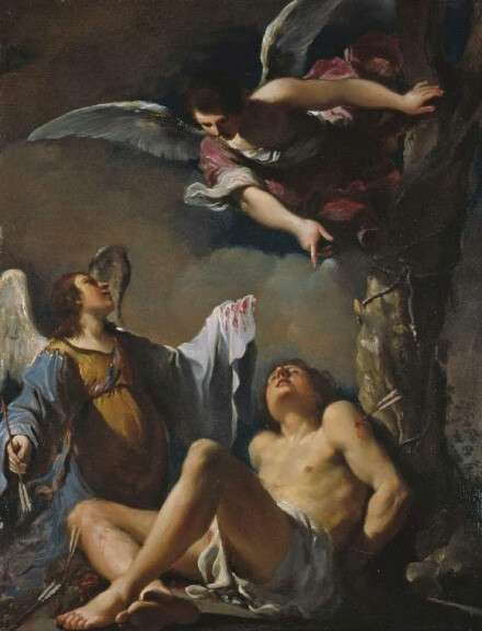 guercino-saint-sebastian-two-angels-painting-drawing